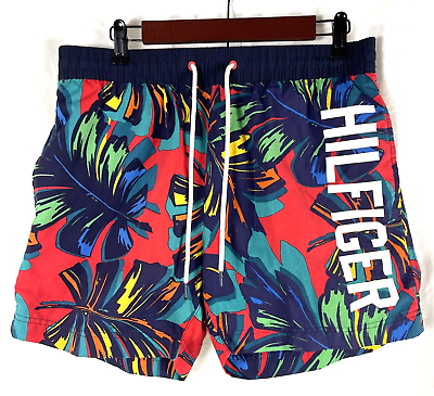 #ad Tommy Hilfiger Swim Board Shorts Trunks Spellout Blue Floral Men#x27;s Large EUC $20.40