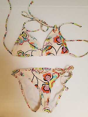#ad No Boundaries Triangle Bikini Swimsuit Top and Bottom White Floral Juniors L S $10.99
