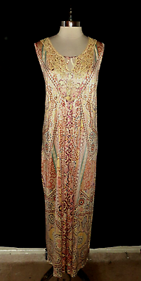 #ad NEW ONE WORLD Plus Size 3X Maxi Dress Ivory Gold Pink Blue Floral Sleeveless $39.99