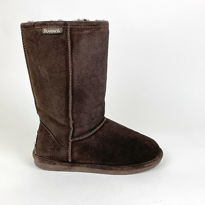 #ad Bearpaw Boots Women#x27;s Size 7 Dk Brown Suede Emma Tall 610W Sheepskin Wool Lining $19.99