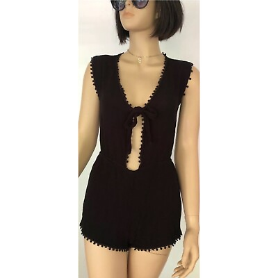 Black romper sz small gauze beach cover up mini dress summer shorts play suit $19.99