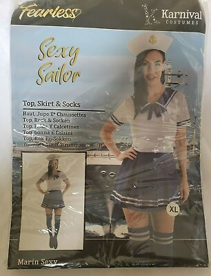 Karnival Sexy Sailor XL Nautical Marine Halloween Costume 18 20 Top Skirt Socks $25.99