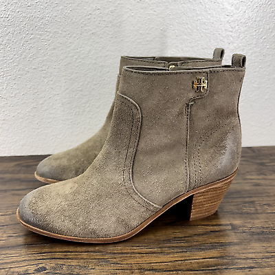 #ad Tory Burch Womens Boots Size 6.5 Taupe Suede Ankle Booties Block Heel Zipper $29.91
