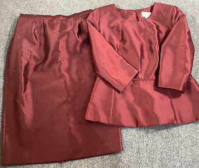 #ad LILY amp; TAYLOR Skirt Suit 14 Maroon Red Two Piece Set Vintage Exquisite NY Paris $59.99