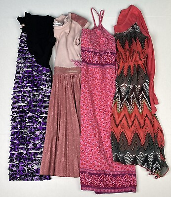 #ad Girls Dress Sise 10 12 14 Lot 0f 4 Sundress Party Church Pink Purple Black Coral $12.74