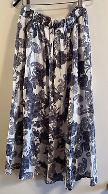 #ad womens Mlle Gabrielle white and blue floral Maxi skirt with brown buttons size s $9.99