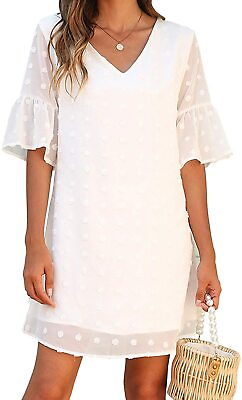 Blooming Jelly Womens White Dresses Short Sleeve V Neck Ruffle Cute Sun Dress Ch $106.95
