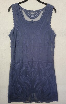 #ad #ad Blue Lace dress medium express party dress sleeveless bodycon embroidered $14.99