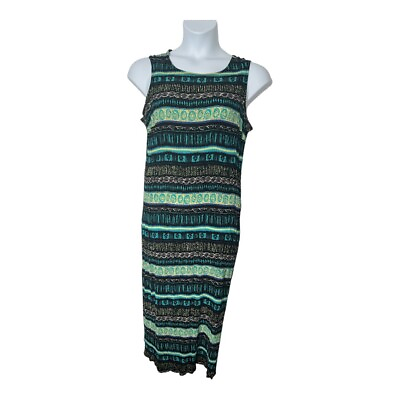 #ad JM Collection Green Printed Crinkle Sleeveless Shift Maxi Dress Plus Size 3X $23.90
