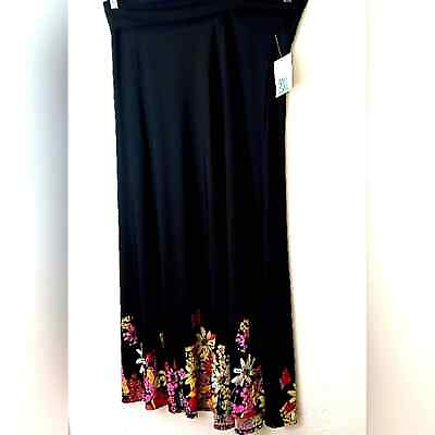 LuLaRoe Maxi Skirt LONG Sz 2XL BLACK Floral Daisies Flowers Flowy Stretch Preppy $45.00