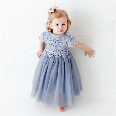 #ad Girls Floral Dress Little Hollow Flower Maxi Long Party Princess Tulle Clothes $47.02