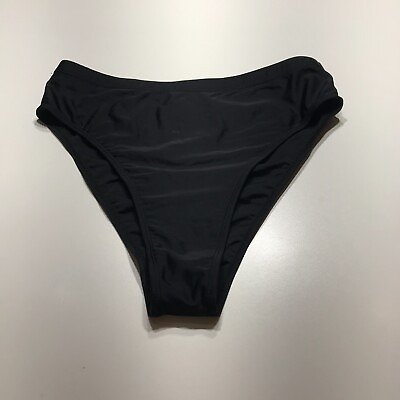 #ad Black Swim Bottom High Cut Leg Lined Stretch Swimwear Bikini Womens Size XL $10.99