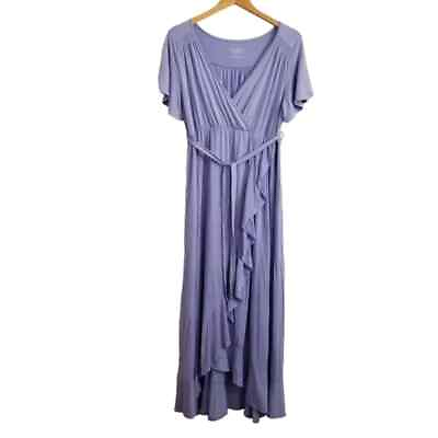 #ad NWOT Isabel Maternity Purple Flutter Short Sleeve Maxi Dress Size M $13.49