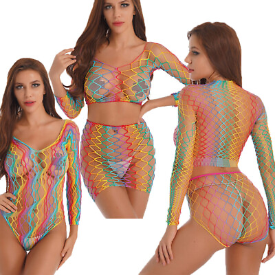 #ad Womens Colorful Hollow Out Fishnet Bikini Cover Ups Outfit Beachwear Swimwear GBP 7.35