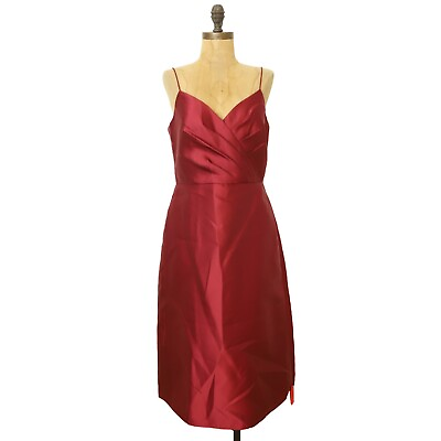 #ad Alfred Sung Sleeveless Faux Wrap Cocktail Dress 10R Satin Twill Knee Red NWT B75 $79.99