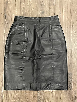 #ad Wilsons The Leather Experts Black Leather Pencil Skirt Lined Size 6 $29.99