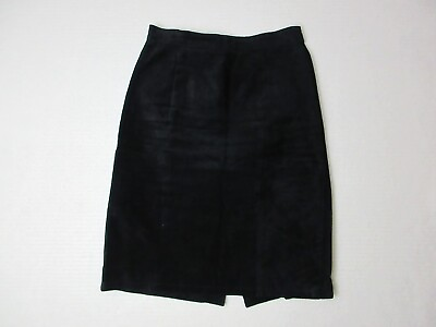 #ad Cayenne Black Suede Leather Skirt Women#x27;s 6 Lined 80s VTG *Cigarette smell $29.99