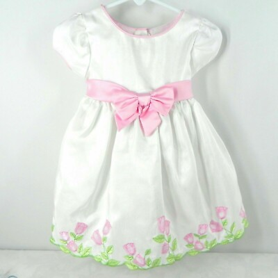 #ad Baby Girls 12 Months Special Occasion Summer Dress White Pink Tulips Flower Girl $9.99