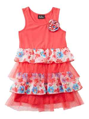 #ad Little Girls Pink amp; Blue Floral Print Ruffled Tiered Sleeveless Sun Dress $26.99