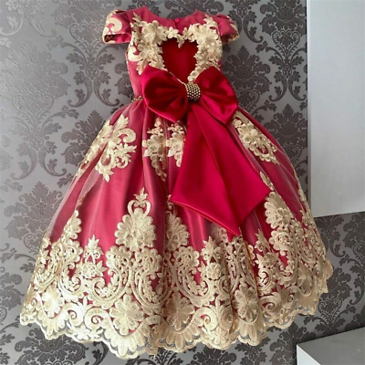 Girls Lace Flower Princess Dress Birthday Party Kid Xmas Dress Elegant Ball Gown $27.13