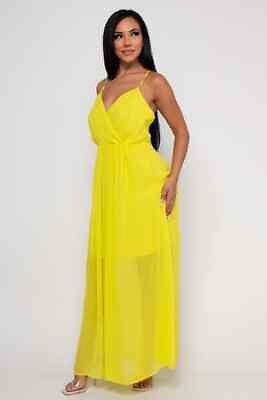 Neon Lime Yellow Maxi Dress Size Large Spaghetti Strap Cold Shoulder $29.95