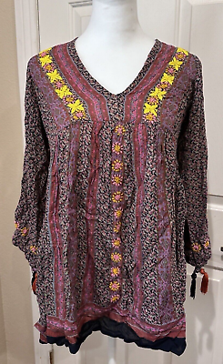 #ad Anthropologie Raga Shirt Boho Bell Sleeve Size Small New Floral $25.00