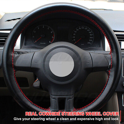 Black Red 37 38cm DIY PU Leather Warming Car Steering Wheel DIY Cover For ford $12.99