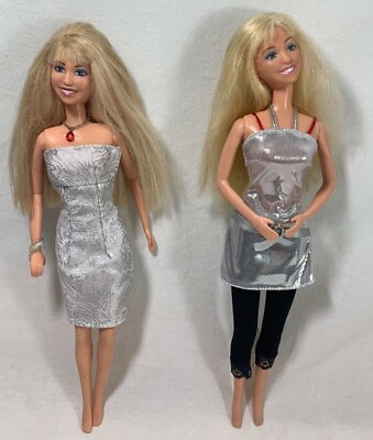 Hanna Montana Barbie Style Lot of 2 Dolls Rare Good Condition Silver Dresses $14.99