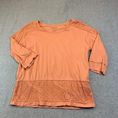 #ad Chicos Top Womens 1 Medium 8 Orange Slub Crochet Lace Accent Pullover BOHO $18.95