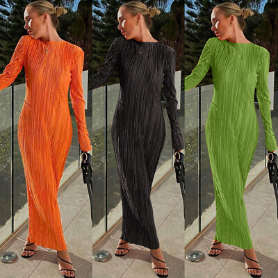 #ad Womens Long Sleeve Maxi Dress Casual Holiday Party Bodycon $17.99