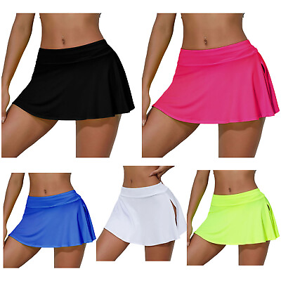 #ad Women Tennis Golf Sports Skirt Sides Split High Waist Skirts Workout Miniskirts GBP 6.19