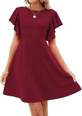 #ad oten Women#x27;s Vintage Flutter Sleeve Flared A Line Swing Casual Skater Cocktail P $45.90