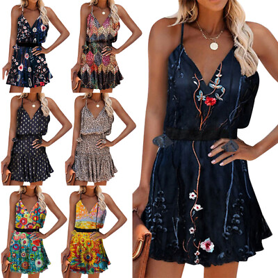 #ad #ad Women Short Mini Dress Sleeveless Summer Beach Sundress Ladies Holiday Sexy $17.89