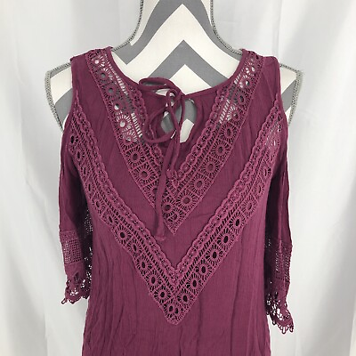 #ad Maurices Plum Purple Crochet Lace Cold Shoulder Lined Boho Dress Small $29.95