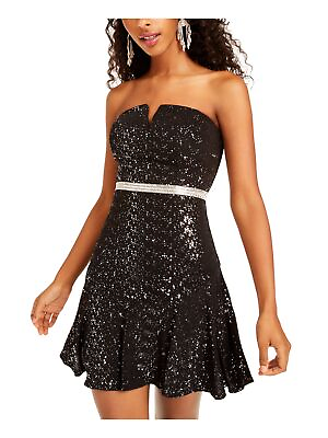 #ad CITY STUDIO Womens Black Sleeveless Strapless Short Cocktail Dress Juniors 3 $5.94