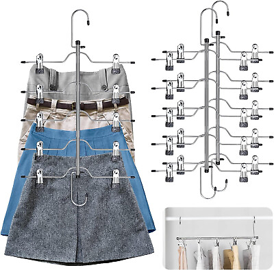 #ad x5 Pants Skirt Hangers Space Saving 5 Tier Metal Adjustable Closet Organizer $8.00
