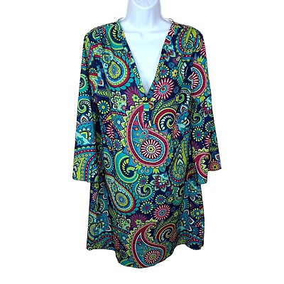 #ad Colorful Multicolored Paisley Dress Boho Bohemian Long Sleeve Lightweight Medium $12.99