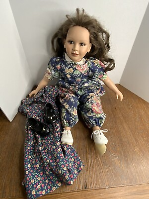 #ad My Twinn 23” Sitting Doll Long Brown Curly Hair Brown Eyes Extra Dress Vintage $79.10