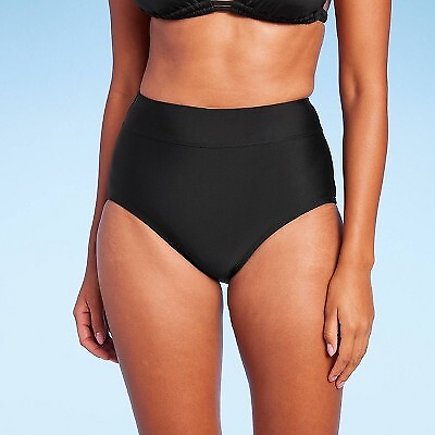 Women#x27;s Tummy Control High Waist Full Coverage Bikini Bottom Kona Sol Black M $10.99