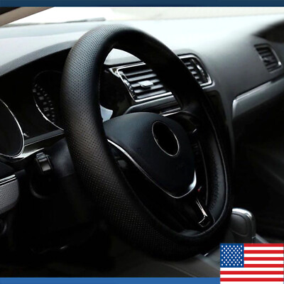 Black Car Steering Wheel Leather Cover Breathable Anti slip Wrap DIY Stitch 15#x27;#x27; $7.99