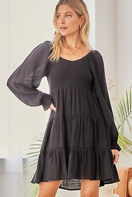 Andree By Unit Women#x27;s Black Mini Fall Romantic Dress New S L 94770 $39.50