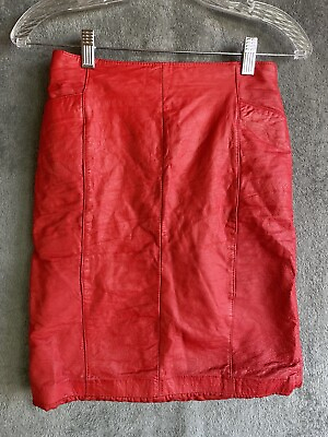 #ad Vintage Wilsons Leather Skirt Women’s Size 4 Pencil Red Lined 80s Grunge Punk ￼ $13.22