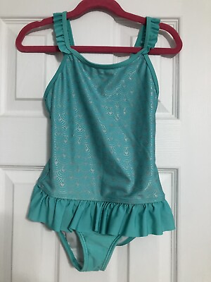 #ad Cat and Jack Girls Mermaid Teal Green One Piece Swim Suit. Small 6 6x Summer $9.60