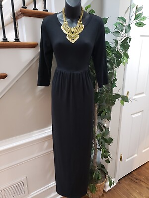 Womens Black Solid Polyester Round Neck 3 4 Sleeve Casual Long Maxi Dress Small $28.00
