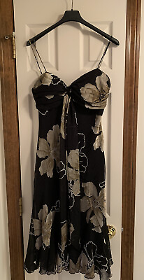 #ad Chiffon Cocktail Party Evening Dress Women#x27;s Size Small Black with Flowers $24.99