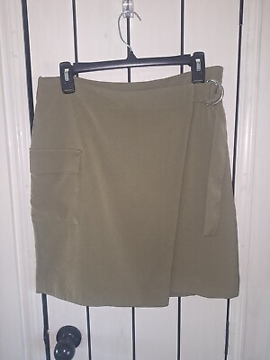 #ad #ad WOMENS NINE WEST SKIRT OLIVE GREEN SIZE MEDIUM SPANDEX WAIST SILVER ACCENT $12.00