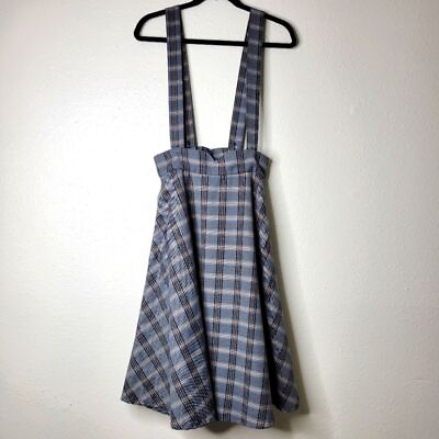 #ad Modcloth Skirt Jumper 4 Gray Plaid Academia Schoolgirl Straps Pockets Lined Zip $25.00