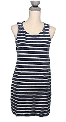 #ad #ad Sm Beach Dress Cover Up Washed Blue And White Striped W Pockets Keyhole Back $12.99