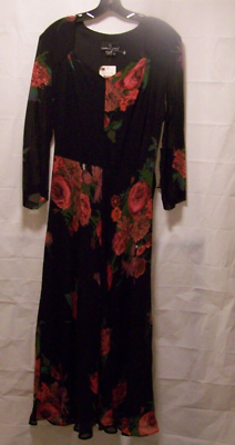 Vintage Carole Little Long Black Dress Red Floral Size 10 NWT $65.00