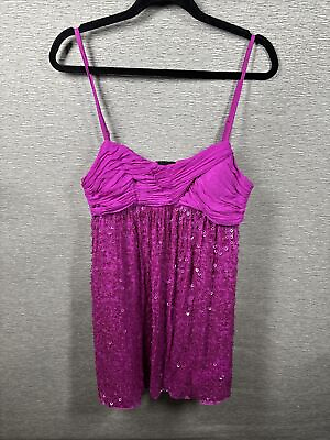 #ad Adrianna Papell Fuchsia Sequin Strapless 100% Silk Cocktail Dress Size 14 $42.95